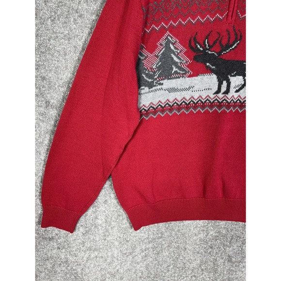 Chaps 1/4 Zip Moose Winter Christmas Knit Pullover Sweater Mens Large Red Cotton - Picture 10 of 16